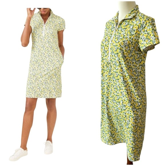 J MCLAUGHLIN YANNA DRESS S CATALINA CLOTH LEMON PRINT 1/4 ZIP POLO SUMMER NWOT - Picture 1 of 12